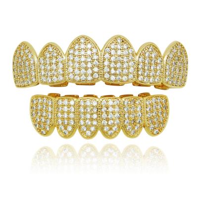 China Hiphop Hip Hop 4A Iced Out Grillz For Teeth 18K Gold Platinum Plated Moissanite Jewelry Grillz For Party Vampire Cosply Teeth for sale