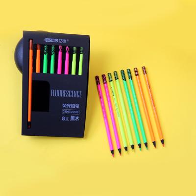 China Art Painting Art Set Black Wooden Fluorescent Pencils Each Box Contains Four Color Drawing Color Pencil Set for sale