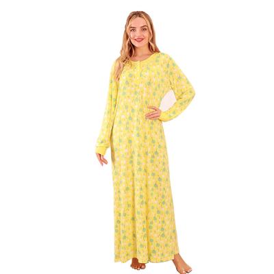 China Color Pattern Summer Polyester Breathable Blended Pajamas Around Neck Style Women Maxi Nightdress Long for sale