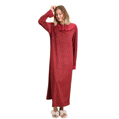 China New Style Comfortable Round Type Maxi Long Sleeves Cotton Middle Breathable Summer Quick Trial Neck Distressed Women's Nightgown for sale