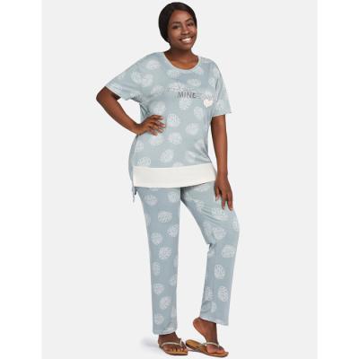 China Hot Sale QUICK DRY Big Size Pajamas Women Plus Size Casual Solid Modal Round Neck Loosely Printed Two Piece Pajamas Set Women for sale