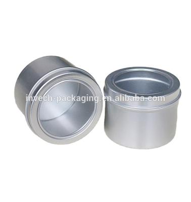 China Tea round metal tin box with transparent lid 2oz. Deep Sliding Aluminum Window Lid Tin Can 2 Inches Wide for sale