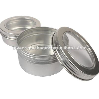 China 100g Matte Black Tea Cans With Clear Lid , Custom Aluminum Candle Tin for sale