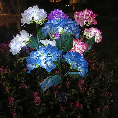 Cina 3 Teste Fiore Hydrangea Solare Luci Giardino Esterno Simulazione LED Fiori Luci in vendita