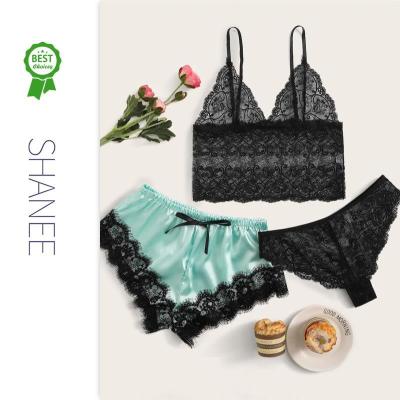 China Women's SHANEE Floral Lace Lingerie Set With Satin Abbreviations 3pack SL2102075-SLM for sale