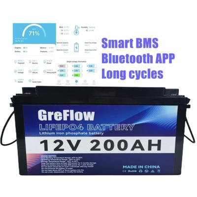 China deep cycle GreFlow 50ah 100ah 12v 200ah lifepo4 solar battery lithium ion batteries with bluetooth app for golf cart and 200Ah vehicle for sale