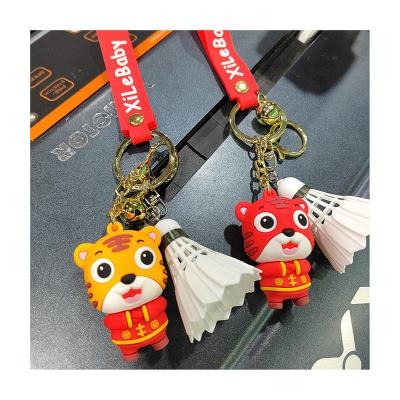 China Soft rubber Professional Custom Logo 2d 3d Promotional Gifts Cute Cartoon Animal With Badminton Personalized Soft PU Keychain for sale