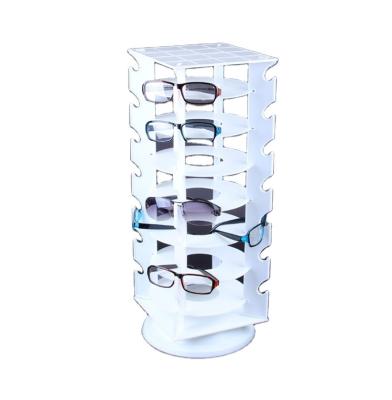 China Morden White Acrylic Rotating Glasses Frame 28 Pairs Sunglasses Display Rack for sale