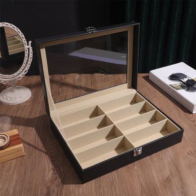 China Luxury Glass Storage PU Leather 6 Watch Box Jewelry Display Box Monocle Sunglass Storage Box for sale