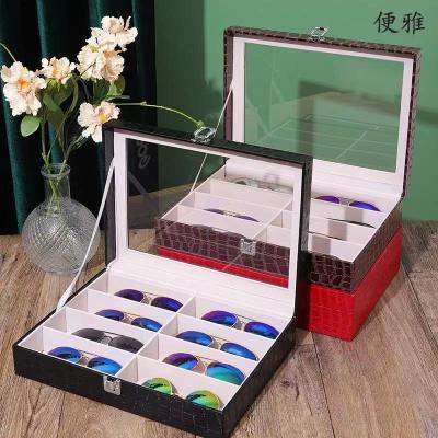 China Fashional Glasses Case Glass Case Sunglasses Glasses Storage Display Box 8 Bit Transparent Leather Cover for sale