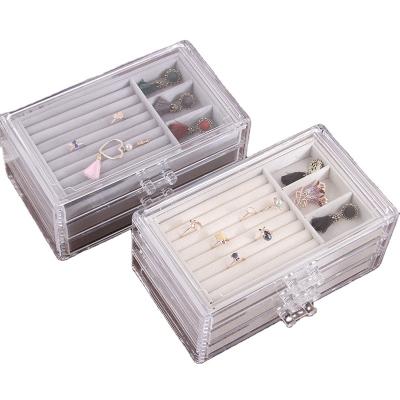 China New Multifunctional Creative 3-Layer Ring Storage Box Transparent Acrylic Drawer Jewelry Storage Box for sale