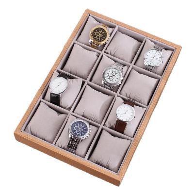 China Jewerlry Storage Rosewood Gray Velvet Ring Necklace Watch Jewelry Window Storage Display Tray for sale