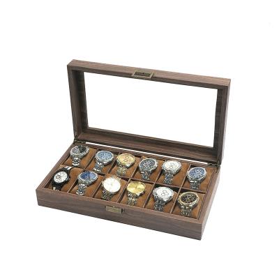 China Watch Packaging Watch Storage Display Vintage Wood Grain Leather With Clear Cover 6 Digits 10 Digits 12 Digits Watch Collection Display Box for sale