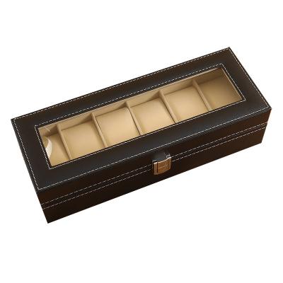 China PU Window Cream Velvet Lining Watch Gift Box Leather Clear Small Storage Box Easy Storage Good Sale for sale