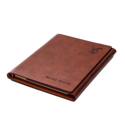 China Ring Binder Attached Refillable Loose-leaf Notebook Diary Hardcover Journal Notebooks Genuine Leather Custom Notebook with Logo for sale