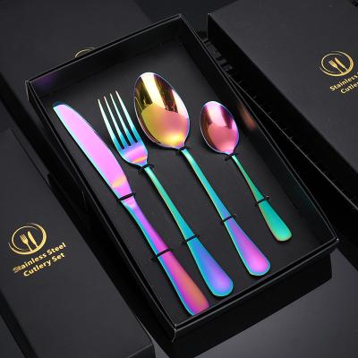 China Viable Wedding Gift Chopsticks Steak Dinner Knife Fork Spoon Flatware Set Bulk Set Wedding Colorful Gold Flatware Cutlery Set for sale