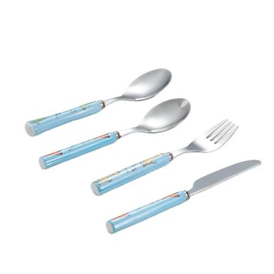 China Cute 430 Stainless Steel Logo Handle Baby Ceramic Knife Viable Spoon Fork Cutlery Kids Set For Kids for sale