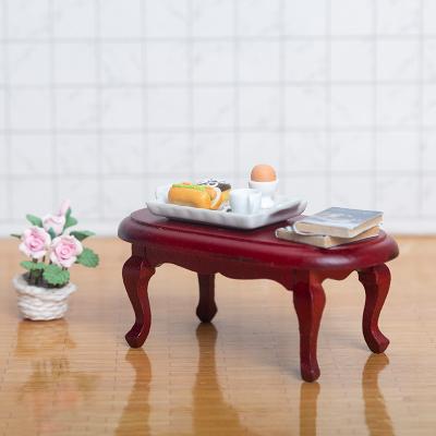 China Mini Toy 1:12 Miniatures Wooden Dollhouse Around Tea Coffee Tables Miniature Wooden Dollhouse Furniture Coffee Table Decoration for sale