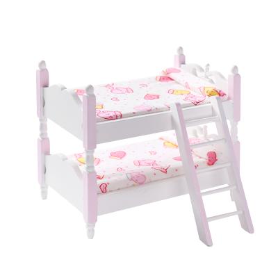 China Mini Toy 1:12 Scale Diy Doll House Miniature Furniture Bunk Bed Model Iniature Furniture For Wooden Doll House for sale