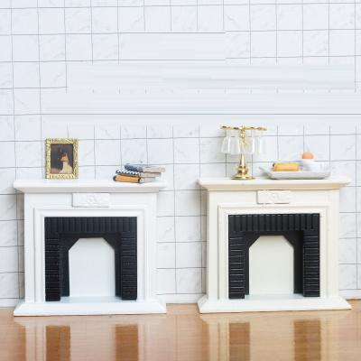 China Mini Toy Manufacture Custom Wooden Kids Doll's Room Furniture White Fireplace Decorate Diy Wooden Dollhouse Miniature Furniture for sale