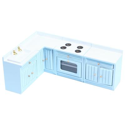 China Mini Toy Miniature Diy Miniature Dollhouse Kit Wood Furniture Kitchen Cabinet Set Basin Stove 4pcs Dollhouse Kits for sale