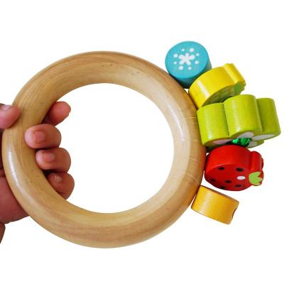 China Mini Toy New Design Wood Baby Wooden Teether Ring Chewable Rattle Baby Toy 0-12 Months Baby Toy for sale