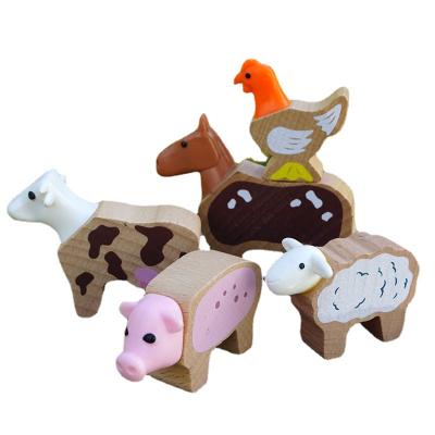 China DIY TOY 3D Wooden Animal Toys Track Scene Wooden Chicken Pig Scares Wooden Animals Toy Blocks Play House Game for sale