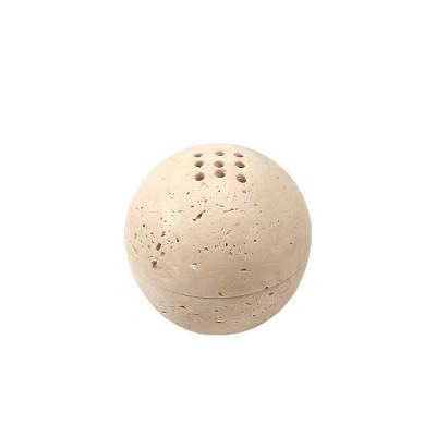 China Modern Customized Religious Round Incense Holder Travertine Sphere Incense Holder Natural Beige Marble Censer Home Decor for sale