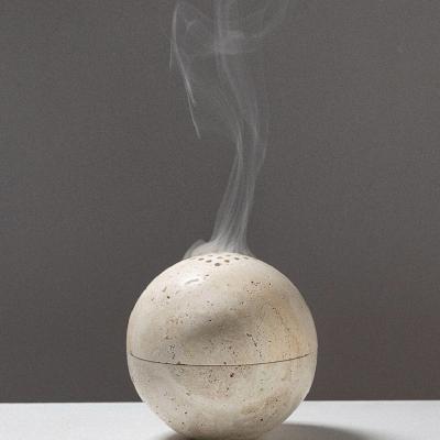 China Modern Natural Travertine Buddha Ramadan Arabian Incense Sphere Holder Mubkhar Marble Censer Stone Holder for sale