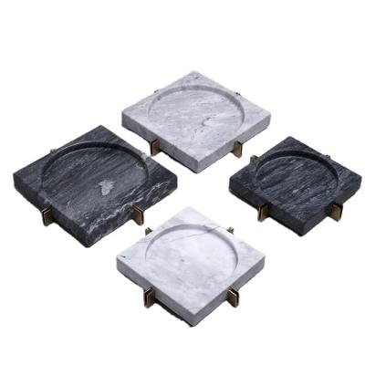 China Durable New Design High Quality 100% Natural Marble Ashtray With Metal Base Square Shape Marble Cigarette Ashtray Round Hexagon Ashtray for sale