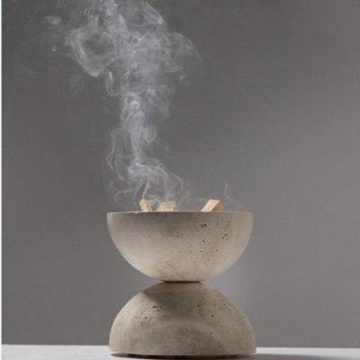 China Modern Customized Religious Round Incense Holder Travertine Sphere Incense Holder Natural Beige Marble Censer Home Decor for sale