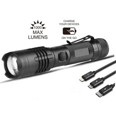 China Emergency 1000 Aluminum Power Bank High Power 18650 Lumens Tactical Flashlight 10w Rechargeable Led Flashlight for sale