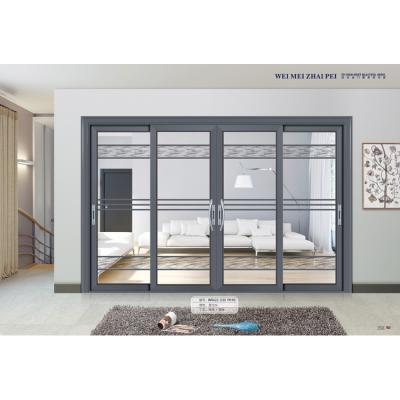 China Sound Insulation Apartment Modern Sky Gray Aluminum Doors Double Glazed Sliding Doors for sale