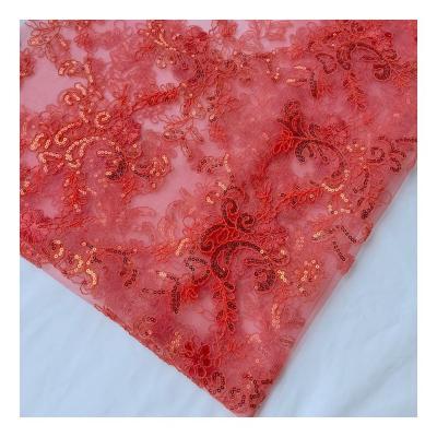 China Breathable High Quality Embroidery Sequin Mesh Fabric  For Dress Women Shirt Clothing And Dance Dress Fabric for sale