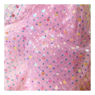 China 2023 Breathable High Quality 100% Poly Embroidery Mesh With Sequin Fabric For Dance Dress Women Shirt Clothing for sale