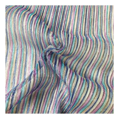 China 2023 Breathable High Quality Crepe Foil Printing Pleated Mesh Fabric For Dance Dress Women Shirt Fabric Bodysuits Clothing for sale