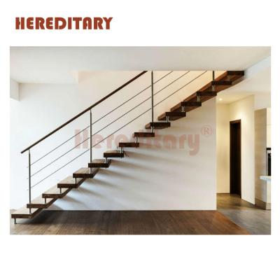 China Modern Wood Folding Stair Tread Stairs Kits With Pipe Fencing Handrails for sale