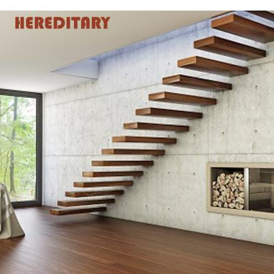 China Contemporary Wood Floating Stairs Hidden Stringer Stairs Design Modern Straight Staircase for sale