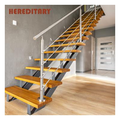 China Stainless Steel Hotel Double Beam Interior Wooden Modular Staircase High Quality Straight Ladder Kit for sale