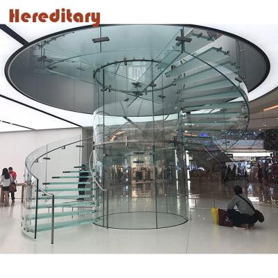 China Manufacturer Customized Eclectic Stainless Steel Spiral Staircase Commercial Railing/Modern Curved Glass Tread Staircase Design for sale