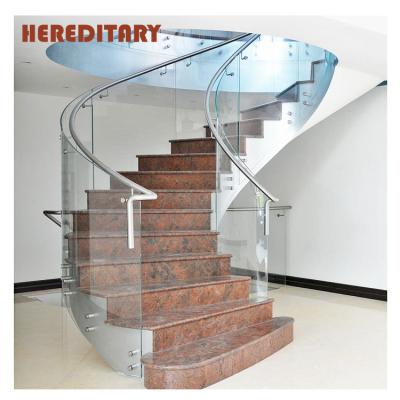 China Hotel Low Cost Frameless Glass Marble Staircase Step Curved Staircase Design for sale