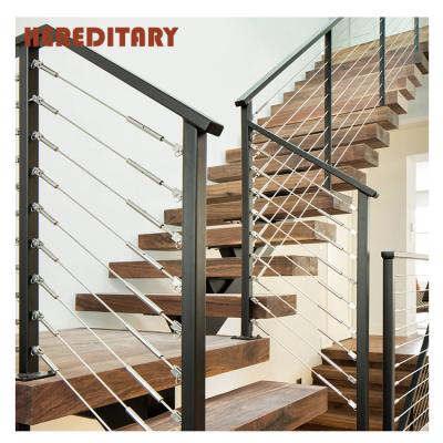 China DIY Contemporary Wooden Staircase Side Mount Stainless Steel Cable Railing for sale