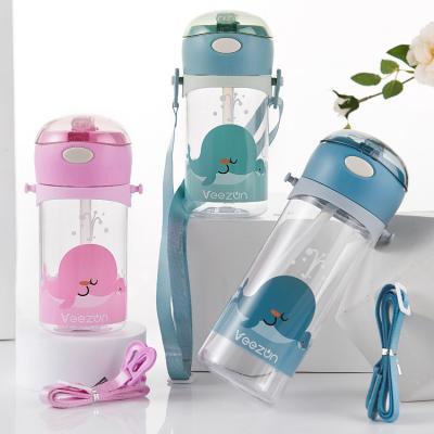 China 350ml Bpa Free Viable Kids Clear Plastic Water Bottle With Cute Straw Drinking Children Drink School Water Bottle For Kids for sale