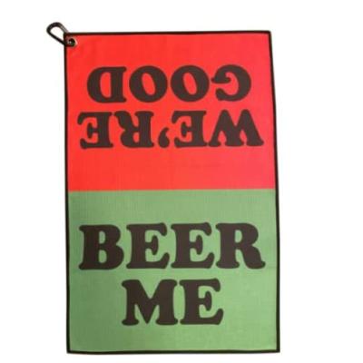 China Waffle microfiber waffle beer me printed custom golf towel with carabiner for sale