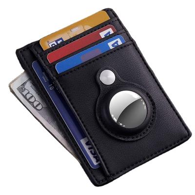 China Fashion Slim Minimalist RFID Blocking Leather Short Wallet With Airtag Pocket Name Card Smart Wallet for sale