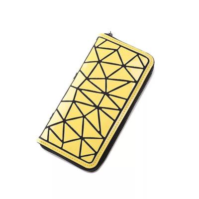 China New fashion geometric simple bright zipper long waterproof Japan and South Korea wallet leather rhomboid wallet for sale