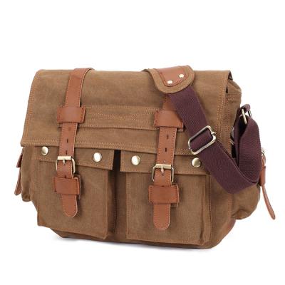 China European and American Foreign Trade Men's Style Canvas Bag Waterproof With Leather Business Shoulder Leisure Briefcase Messenger Bag for sale