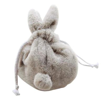 China Fashion Small Plush OEM Gray Fluffy Custom Makeup Bags Cosmetic Drawstring Bag for sale