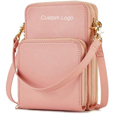 China Designer Custom Cell Phone Small Purse Cross - Body Bags For Women Vegan Touch Screen Leather Purse With Detachable Wallet for sale