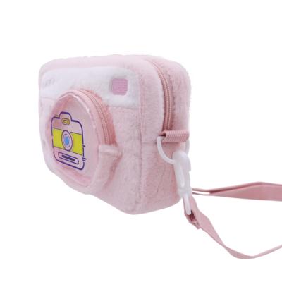 China Cute Design Portable Exclusive Camera And Fuzzy Plush Shoulder Bag Pink Kids Soft Plush Zipper Bag Private Label for sale